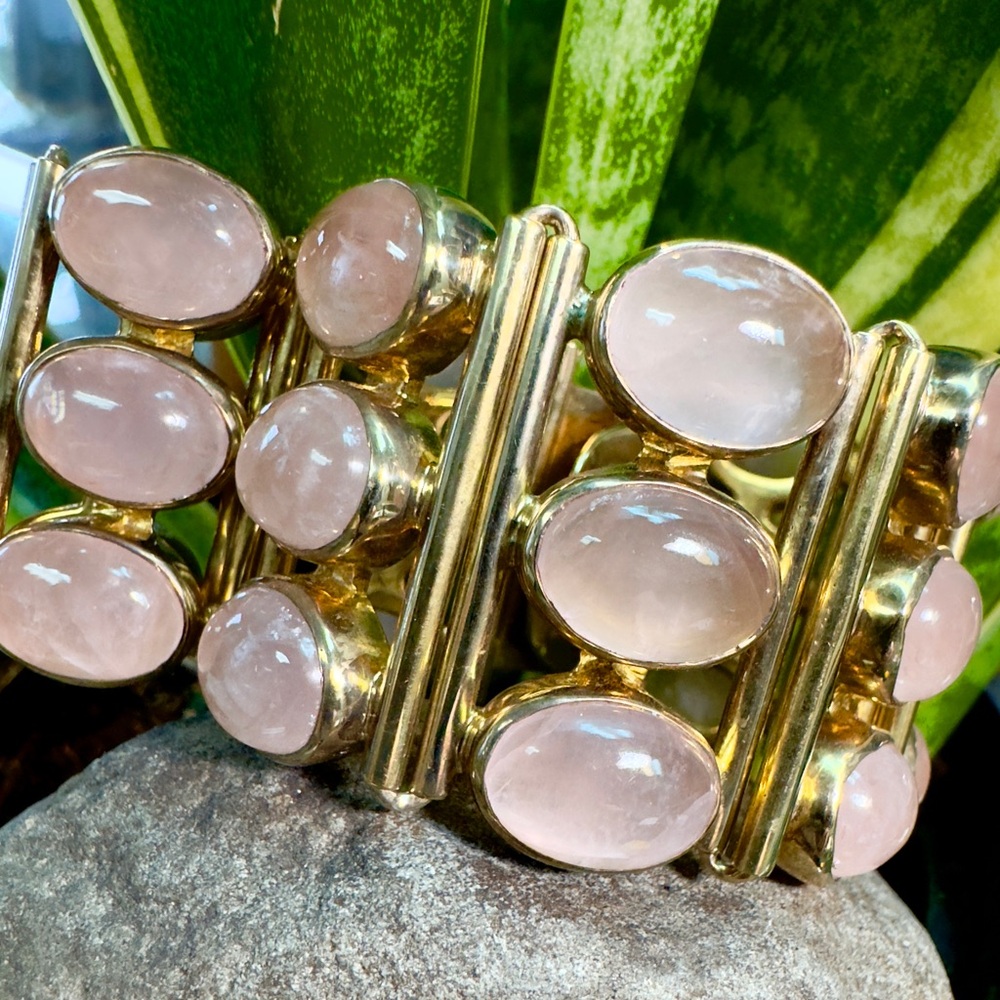 Julie Vos Rose Quartz wide link Bracelet